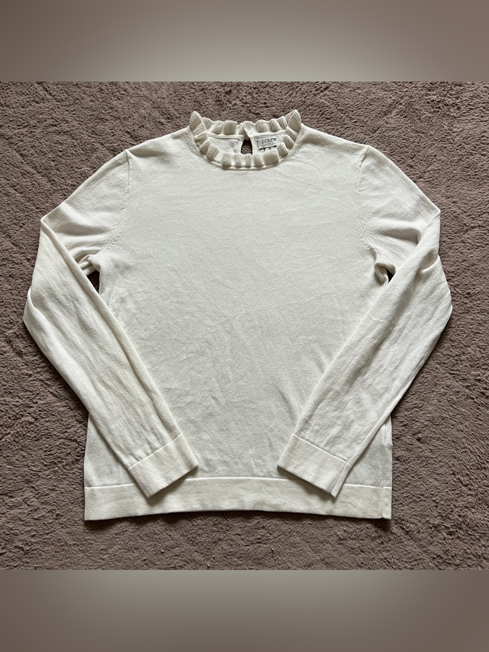 J. Crew Ruffle Neck Sweater Cotton Stretch Preppy Minimalist Old Money Sz S